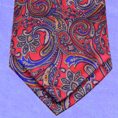 AMARANTH-RED, NEON BLUE PAISLEY, ASCOT TIE MADE IN SILK -CRAVATTA ASCOT IN SETA ROSSO AMARANTO E BLU NEON, FANTASIA PAISLEY - TIESHOPROMA