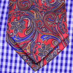 AMARANTH-RED, NEON BLUE PAISLEY, ASCOT TIE MADE IN SILK -CRAVATTA ASCOT IN SETA ROSSO AMARANTO E BLU NEON, FANTASIA PAISLEY - TIESHOPROMA