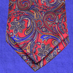 AMARANTH-RED, NEON BLUE PAISLEY, ASCOT TIE MADE IN SILK -CRAVATTA ASCOT IN SETA ROSSO AMARANTO E BLU NEON, FANTASIA PAISLEY - TIESHOPROMA