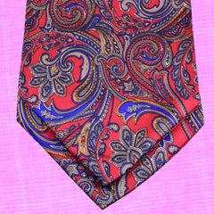 AMARANTH-RED, NEON BLUE PAISLEY, ASCOT TIE MADE IN SILK -CRAVATTA ASCOT IN SETA ROSSO AMARANTO E BLU NEON, FANTASIA PAISLEY - TIESHOPROMA