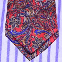 AMARANTH-RED, NEON BLUE PAISLEY, ASCOT TIE MADE IN SILK -CRAVATTA ASCOT IN SETA ROSSO AMARANTO E BLU NEON, FANTASIA PAISLEY - TIESHOPROMA