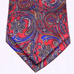 AMARANTH-RED, NEON BLUE PAISLEY, ASCOT TIE MADE IN SILK -CRAVATTA ASCOT IN SETA ROSSO AMARANTO E BLU NEON, FANTASIA PAISLEY - TIESHOPROMA