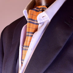 ATOMIC TANGERINE ORANGE, BLACK AND WHITE TARTAN, SILK ASCOT TIE  - ASCOT IN SETA, TARTAN, ARANCIONE MANDARINO TIE SHOP ROME