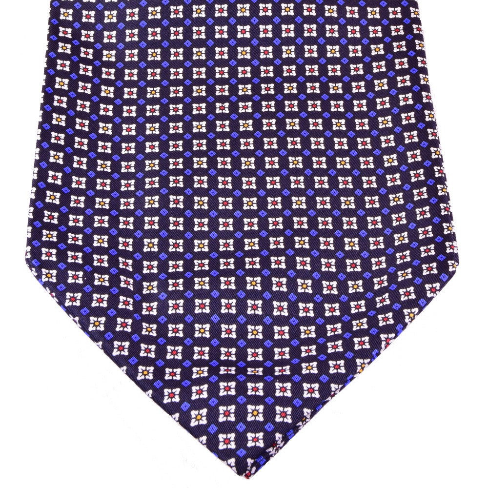 RUM-GREY, BLACURRANT-BLUE, WHITE MICROPATTERNS SILK ASCOT TIE - CRAVATTA ASCOT IN SETA, GRIGIO RUM, BLU RIBES, FANTASIE BIANCHE - TIE SHOP ROME