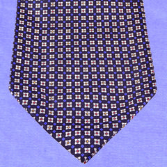 RUM-GREY, BLACURRANT-BLUE, WHITE MICROPATTERNS SILK ASCOT TIE - CRAVATTA ASCOT IN SETA, GRIGIO RUM, BLU RIBES, FANTASIE BIANCHE - TIE SHOP ROME
