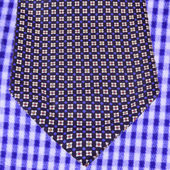 RUM-GREY, BLACURRANT-BLUE, WHITE MICROPATTERNS SILK ASCOT TIE - CRAVATTA ASCOT IN SETA, GRIGIO RUM, BLU RIBES, FANTASIE BIANCHE - TIE SHOP ROME