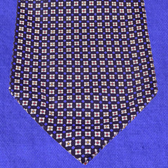 RUM-GREY, BLACURRANT-BLUE, WHITE MICROPATTERNS SILK ASCOT TIE - CRAVATTA ASCOT IN SETA, GRIGIO RUM, BLU RIBES, FANTASIE BIANCHE - TIE SHOP ROME