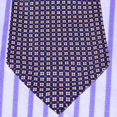RUM-GREY, BLACURRANT-BLUE, WHITE MICROPATTERNS SILK ASCOT TIE - CRAVATTA ASCOT IN SETA, GRIGIO RUM, BLU RIBES, FANTASIE BIANCHE - TIE SHOP ROME