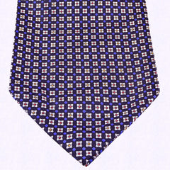 RUM-GREY, BLACURRANT-BLUE, WHITE MICROPATTERNS SILK ASCOT TIE - CRAVATTA ASCOT IN SETA, GRIGIO RUM, BLU RIBES, FANTASIE BIANCHE - TIE SHOP ROME
