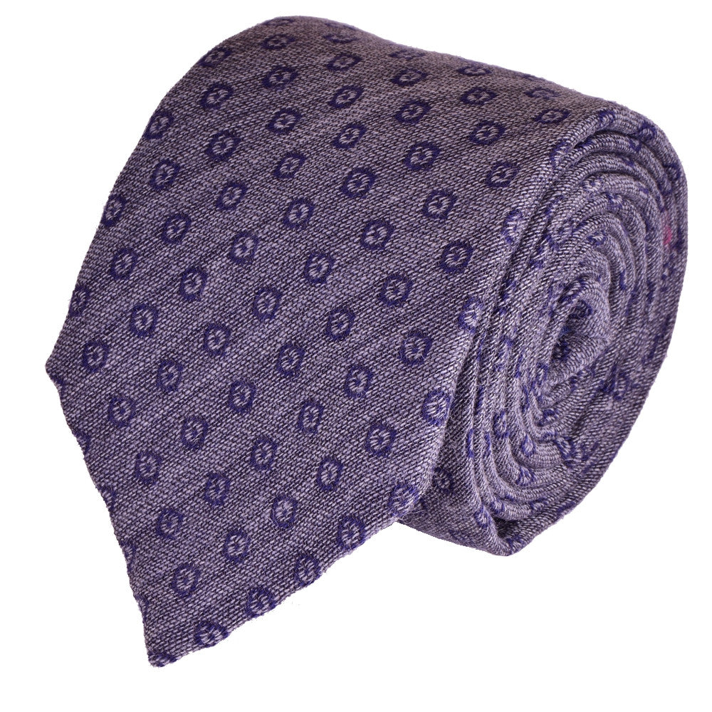 COLD PURPLE GEOMETRIC WOOL NECKTIE, HANDMADE IN ITALY, TWILL FABRIC - CRAVATTA FATTA A MANO IN ITALY VIOLA FREDDO, FANTASIE GEOMETRICHE, TESSUTO TWILL TIESHOPROMA 