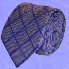 CORNFLOWER-BLUE, WINDOWPANE WOOL NECKTIE HANDMADE IN ITALY, RIBBED FABRIC - CRAVATTA IN LANA BLU FIORDALISO, FINESTRATA, FATTA A MANO IN ITALIA, TESSITURA A COSTE - TIE SHOP ROME