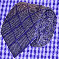 CORNFLOWER-BLUE, WINDOWPANE WOOL NECKTIE HANDMADE IN ITALY, RIBBED FABRIC - CRAVATTA IN LANA BLU FIORDALISO, FINESTRATA, FATTA A MANO IN ITALIA, TESSITURA A COSTE - TIE SHOP ROME