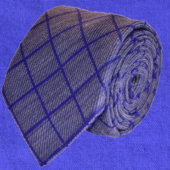 CORNFLOWER-BLUE, WINDOWPANE WOOL NECKTIE HANDMADE IN ITALY, RIBBED FABRIC - CRAVATTA IN LANA BLU FIORDALISO, FINESTRATA, FATTA A MANO IN ITALIA, TESSITURA A COSTE - TIE SHOP ROME