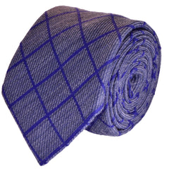 CORNFLOWER-BLUE, WINDOWPANE WOOL NECKTIE HANDMADE IN ITALY, RIBBED FABRIC - CRAVATTA IN LANA BLU FIORDALISO, FINESTRATA, FATTA A MANO IN ITALIA, TESSITURA A COSTE - TIE SHOP ROME