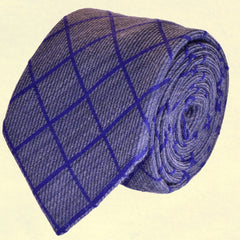 CORNFLOWER-BLUE, WINDOWPANE WOOL NECKTIE HANDMADE IN ITALY, RIBBED FABRIC - CRAVATTA IN LANA BLU FIORDALISO, FINESTRATA, FATTA A MANO IN ITALIA, TESSITURA A COSTE - TIE SHOP ROME