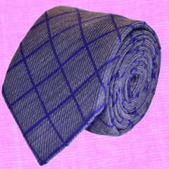 CORNFLOWER-BLUE, WINDOWPANE WOOL NECKTIE HANDMADE IN ITALY, RIBBED FABRIC - CRAVATTA IN LANA BLU FIORDALISO, FINESTRATA, FATTA A MANO IN ITALIA, TESSITURA A COSTE - TIE SHOP ROME