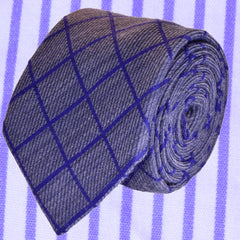 CORNFLOWER-BLUE, WINDOWPANE WOOL NECKTIE HANDMADE IN ITALY, RIBBED FABRIC - CRAVATTA IN LANA BLU FIORDALISO, FINESTRATA, FATTA A MANO IN ITALIA, TESSITURA A COSTE - TIE SHOP ROME