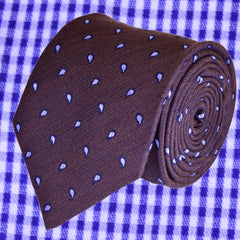 EGGPLANT-BROWN, SINGLE PAISLEYS, WOOL NECKTIE HANDMADE IN ITALY BASKET WEAVE FABRIC - CRAVATTA IN LANA MARRONE MELANZANA, FATTA A MANO IN ITALIA, FANTASIE PAISLEY,  FINITURA A CANESTRO - TIESHOPROME