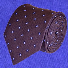 EGGPLANT-BROWN, SINGLE PAISLEYS, WOOL NECKTIE HANDMADE IN ITALY BASKET WEAVE FABRIC - CRAVATTA IN LANA MARRONE MELANZANA, FATTA A MANO IN ITALIA, FANTASIE PAISLEY,  FINITURA A CANESTRO - TIESHOPROME