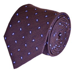 EGGPLANT-BROWN, SINGLE PAISLEYS, WOOL NECKTIE HANDMADE IN ITALY BASKET WEAVE FABRIC - CRAVATTA IN LANA MARRONE MELANZANA, FATTA A MANO IN ITALIA, FANTASIE PAISLEY,  FINITURA A CANESTRO - TIESHOPROME