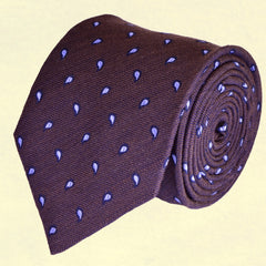 EGGPLANT-BROWN, SINGLE PAISLEYS, WOOL NECKTIE HANDMADE IN ITALY BASKET WEAVE FABRIC - CRAVATTA IN LANA MARRONE MELANZANA, FATTA A MANO IN ITALIA, FANTASIE PAISLEY,  FINITURA A CANESTRO - TIESHOPROME