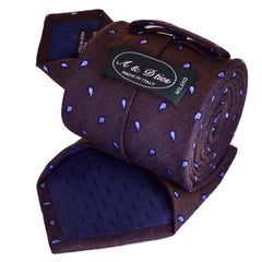 EGGPLANT-BROWN, SINGLE PAISLEYS, WOOL NECKTIE HANDMADE IN ITALY BASKET WEAVE FABRIC - CRAVATTA IN LANA MARRONE MELANZANA, FATTA A MANO IN ITALIA, FANTASIE PAISLEY,  FINITURA A CANESTRO - TIESHOPROME