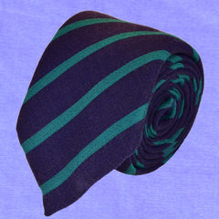 HAITI-BLUE, CANDY CANE, PARADISO GREEN STRIPES, WOOL NECKTIE HANDMADE IN ITALY BASKEWEAVE FABRIC - CRAVATTA IN LANA FATTA A MANO IN ITALIABLU HAITI, A STRISCE DIAGONALI VERDE PARADISO, FINITURA A CANESTRO - TIE SHOP ROMA