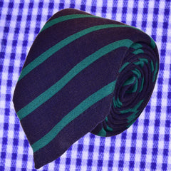 HAITI-BLUE, CANDY CANE, PARADISO GREEN STRIPES, WOOL NECKTIE HANDMADE IN ITALY BASKEWEAVE FABRIC - CRAVATTA IN LANA FATTA A MANO IN ITALIABLU HAITI, A STRISCE DIAGONALI VERDE PARADISO, FINITURA A CANESTRO - TIE SHOP ROMA