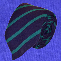 HAITI-BLUE, CANDY CANE, PARADISO GREEN STRIPES, WOOL NECKTIE HANDMADE IN ITALY BASKEWEAVE FABRIC - CRAVATTA IN LANA FATTA A MANO IN ITALIABLU HAITI, A STRISCE DIAGONALI VERDE PARADISO, FINITURA A CANESTRO - TIE SHOP ROMA