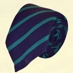 HAITI-BLUE, CANDY CANE, PARADISO GREEN STRIPES, WOOL NECKTIE HANDMADE IN ITALY BASKEWEAVE FABRIC - CRAVATTA IN LANA FATTA A MANO IN ITALIABLU HAITI, A STRISCE DIAGONALI VERDE PARADISO, FINITURA A CANESTRO - TIE SHOP ROMA