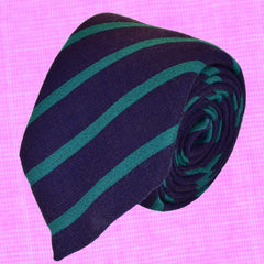 HAITI-BLUE, CANDY CANE, PARADISO GREEN STRIPES, WOOL NECKTIE HANDMADE IN ITALY BASKEWEAVE FABRIC - CRAVATTA IN LANA FATTA A MANO IN ITALIABLU HAITI, A STRISCE DIAGONALI VERDE PARADISO, FINITURA A CANESTRO - TIE SHOP ROMA