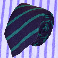 HAITI-BLUE, CANDY CANE, PARADISO GREEN STRIPES, WOOL NECKTIE HANDMADE IN ITALY BASKEWEAVE FABRIC - CRAVATTA IN LANA FATTA A MANO IN ITALIABLU HAITI, A STRISCE DIAGONALI VERDE PARADISO, FINITURA A CANESTRO - TIE SHOP ROMA