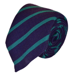 HAITI-BLUE, CANDY CANE, PARADISO GREEN STRIPES, WOOL NECKTIE HANDMADE IN ITALY BASKEWEAVE FABRIC - CRAVATTA IN LANA FATTA A MANO IN ITALIABLU HAITI, A STRISCE DIAGONALI VERDE PARADISO, FINITURA A CANESTRO - TIE SHOP ROMA
