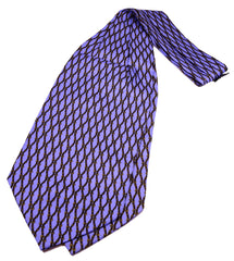 PERANO BLUE SILK ASCOT TIE, DARK-BLUE AND GOLD CHAIN PATTERNS - CRAVATTA ASCOT IN SETA BLU PERANO, RICAMI A CATENA BLU SCURO E ORO TIE SHOP ROME FULL SIZE