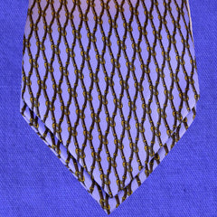 PERANO BLUE SILK ASCOT TIE, DARK-BLUE AND GOLD CHAIN PATTERNS - CRAVATTA ASCOT IN SETA BLU PERANO, RICAMI A CATENA BLU SCURO E ORO TIE SHOP ROME DARKBLUE