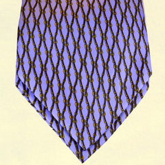 PERANO BLUE SILK ASCOT TIE, DARK-BLUE AND GOLD CHAIN PATTERNS - CRAVATTA ASCOT IN SETA BLU PERANO, RICAMI A CATENA BLU SCURO E ORO TIE SHOP ROME 
