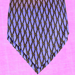 PERANO BLUE SILK ASCOT TIE, DARK-BLUE AND GOLD CHAIN PATTERNS - CRAVATTA ASCOT IN SETA BLU PERANO, RICAMI A CATENA BLU SCURO E ORO TIE SHOP ROME 