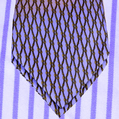 PERANO BLUE SILK ASCOT TIE, DARK-BLUE AND GOLD CHAIN PATTERNS - CRAVATTA ASCOT IN SETA BLU PERANO, RICAMI A CATENA BLU SCURO E ORO TIE SHOP ROME 