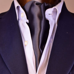 SOLID BLACK, SATIN SILK ASCOT TIE , ASCOT IN SETA NERO - TIE SHOP ROME