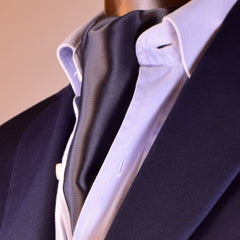 SOLID BLACK, SATIN SILK ASCOT TIE , ASCOT IN SETA NERO - TIE SHOP ROME