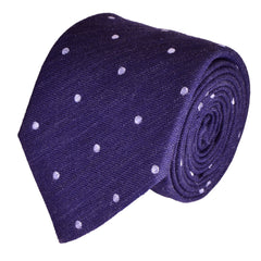 TOLOPE-BLUE, POLKA-DOTS, WOOL NECKTIE HANDMADE IN ITALY BASKETWEAVE FABRIC- CRAVATTA IN LANA BLU TOLOPEA E POIS GRANDI, FINITURA A CANESTRO - TIESHOPROME