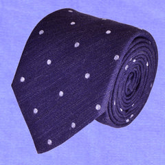 TOLOPE-BLUE, POLKA-DOTS, WOOL NECKTIE HANDMADE IN ITALY BASKETWEAVE FABRIC- CRAVATTA IN LANA BLU TOLOPEA E POIS GRANDI, FINITURA A CANESTRO - TIESHOPROME