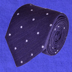 TOLOPE-BLUE, POLKA-DOTS, WOOL NECKTIE HANDMADE IN ITALY BASKETWEAVE FABRIC- CRAVATTA IN LANA BLU TOLOPEA E POIS GRANDI, FINITURA A CANESTRO - TIESHOPROME