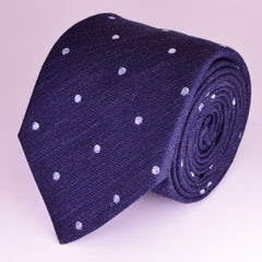 TOLOPE-BLUE, POLKA-DOTS, WOOL NECKTIE HANDMADE IN ITALY BASKETWEAVE FABRIC- CRAVATTA IN LANA BLU TOLOPEA E POIS GRANDI, FINITURA A CANESTRO - TIESHOPROME