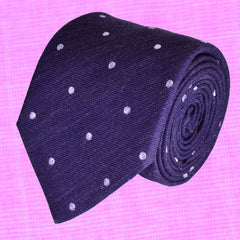 TOLOPE-BLUE, POLKA-DOTS, WOOL NECKTIE HANDMADE IN ITALY BASKETWEAVE FABRIC- CRAVATTA IN LANA BLU TOLOPEA E POIS GRANDI, FINITURA A CANESTRO - TIESHOPROME