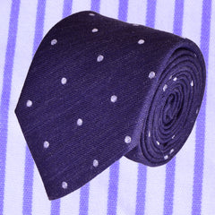 TOLOPE-BLUE, POLKA-DOTS, WOOL NECKTIE HANDMADE IN ITALY BASKETWEAVE FABRIC- CRAVATTA IN LANA BLU TOLOPEA E POIS GRANDI, FINITURA A CANESTRO - TIESHOPROME