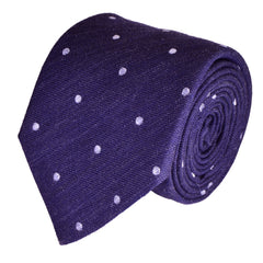 TOLOPE-BLUE, POLKA-DOTS, WOOL NECKTIE HANDMADE IN ITALY BASKETWEAVE FABRIC- CRAVATTA IN LANA BLU TOLOPEA E POIS GRANDI, FINITURA A CANESTRO - TIESHOPROME