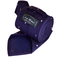 TOLOPE-BLUE, POLKA-DOTS, WOOL NECKTIE HANDMADE IN ITALY BASKETWEAVE FABRIC- CRAVATTA IN LANA BLU TOLOPEA E POIS GRANDI, FINITURA A CANESTRO - TIESHOPROME