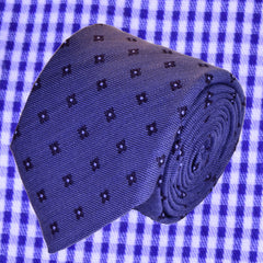 VIOLET-BLUE WOOL NECKTIE, NAVY BLUE FLOWER MOTIFS, HANDMADE IN ITALY BASKET WEAVE FABRIC - CRAVATTA IN LANA BLU-VIOLACEO FATTA A MANO IN ITALIA, MOTIIVI FLOREALI BLU NAVY, TESSITURA A CANESTRO - TIESHOPROME