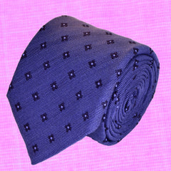 VIOLET-BLUE WOOL NECKTIE, NAVY BLUE FLOWER MOTIFS, HANDMADE IN ITALY BASKET WEAVE FABRIC - CRAVATTA IN LANA BLU-VIOLACEO FATTA A MANO IN ITALIA, MOTIIVI FLOREALI BLU NAVY, TESSITURA A CANESTRO - TIESHOPROME